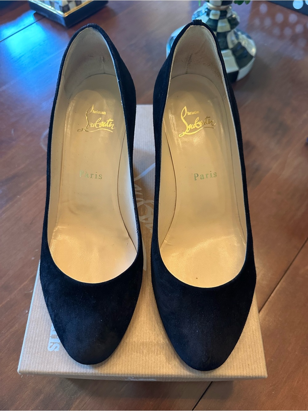 Christian Louboutin “Peanut 70 Veau Velours”Black Suede Rounded-Toe Pumps